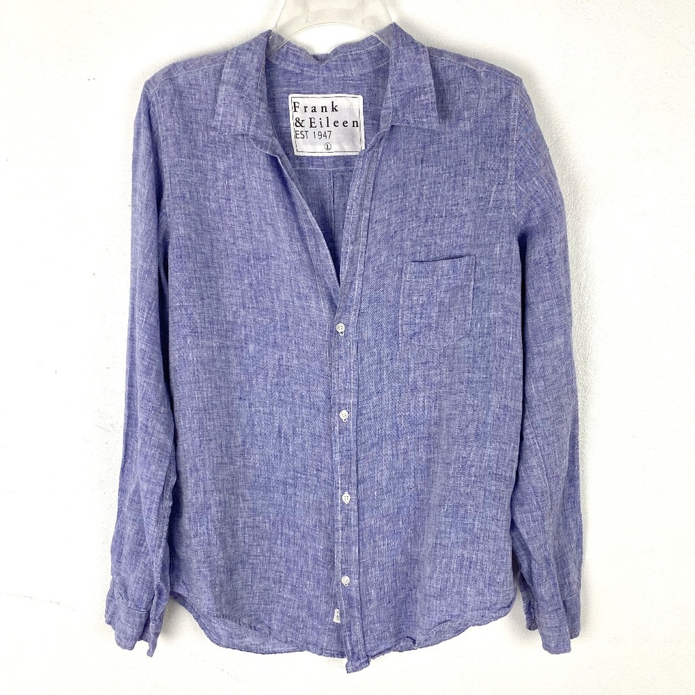 FRANK & EILEEN Blue Linen Button Down Shirt top